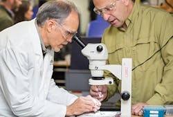 Figure 5: Drs. Dostal and Williams inspect implant-related components at the iHex 1 and MorsTorq (iH Biomedical) manufacturing facility in the upper Midwest. Figure 5: Drs. Dostal and Williams inspect implant-related components at the iHex 1 and MorsTorq (iH Biomedical) manufacturing facility in the upper Midwest.