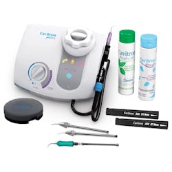 Figure 3: An air polisher removes plaque to the depth of the grooves because of the water solubility of sodium bicarbonate in the slurry, which dissolves and becomes smaller, penetrating to the bottom of the groove. Figure 3: An air polisher removes plaque to the depth of the grooves because of the water solubility of sodium bicarbonate in the slurry, which dissolves and becomes smaller, penetrating to the bottom of the groove.