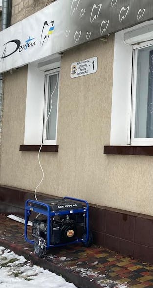 A generator charging Dr. Andriy Biliak&rsquo;s dental office in Ternopil.