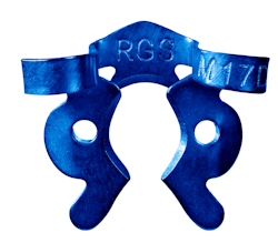 Figure 11: M17D clamp with blue NiTi coating: note the jaw design allowing distal access for molars