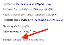 Figure 1: Example of how users can suggest an edit on a Google listing Figure 1: Example of how users can suggest an edit on a Google listing
