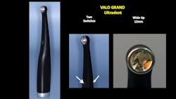 Figure 6: The Ultradent Valo Grand curing light has incorporated most of the desirable characteristics and has been a leader in innovation. Their new version, Valo X, is currently being studied. Figure 6: The Ultradent Valo Grand curing light has incorporated most of the desirable characteristics and has been a leader in innovation. Their new version, Valo X, is currently being studied.