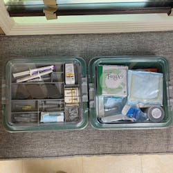 Figure 3: All my endodontic supplies are stored in these two tubs with the exception of my apex locator, touch-and-heat, and rotary motor.