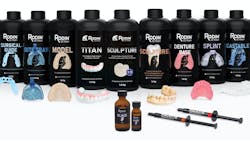 Figure 1: Printing resin manufacturers such as Pac-Dent now offer a wide variety of application-specific resins that require different types of postprocessing protocols.