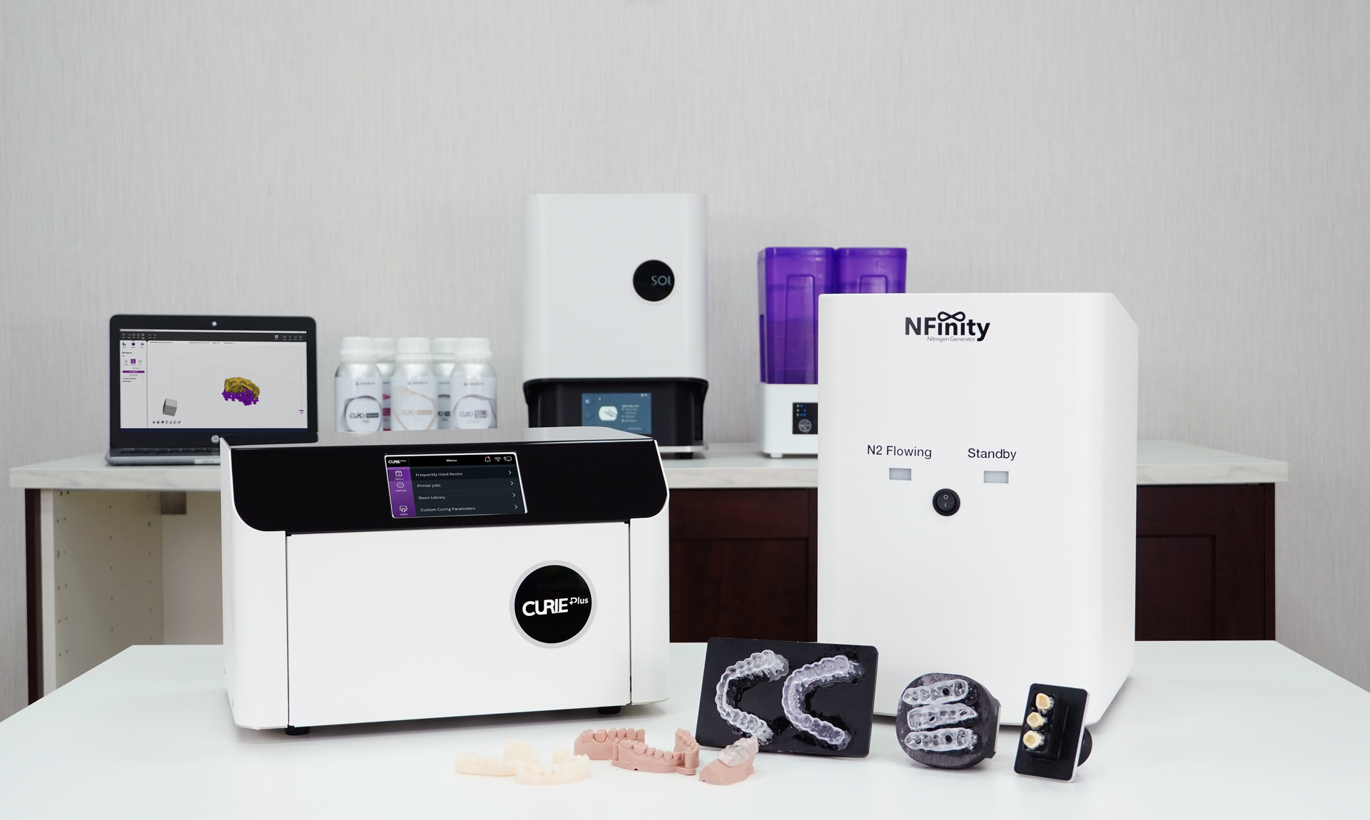 Figure 2: Curing ecosystems such as Curie Plus are advancing to incorporate atmospherically extracted nitrogen to enhance cure of the oxygen-inhibited layer on 3D prints.