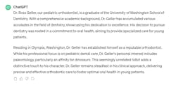Figure 3: ChatGPT helps with a dental bio. Figure 3: ChatGPT helps with a dental bio.
