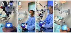 Figure 1: A–B: Naked-eye dental chair halogen lighting; C–D: Dental microscope LED coaxial lighting. Images courtesy of the author. Figure 1: A–B: Naked-eye dental chair halogen lighting; C–D: Dental microscope LED coaxial lighting. Images courtesy of the author.