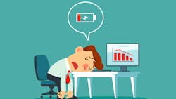 Exhausted businessman collapsed in front of a falling business growth chart. Exhausted businessman collapsed in front of a falling business growth chart.