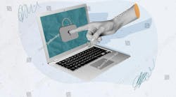 illustration of laptop with person touching the screen that that has a lock on it illustration of laptop with person touching the screen that that has a lock on it