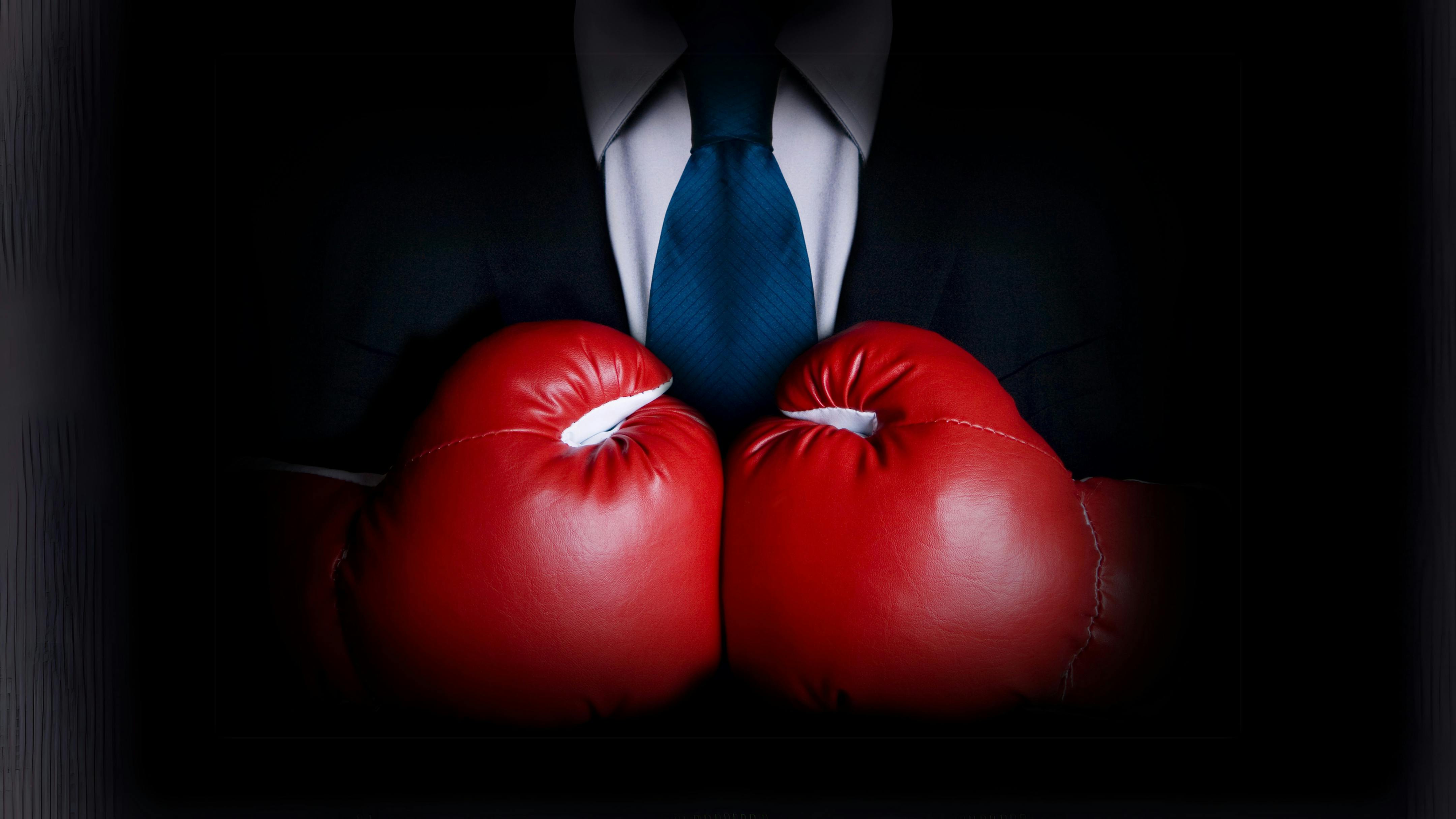 Business man wearing boxing gloves