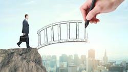 man about to step on a bridge that's being drawn man about to step on a bridge that's being drawn