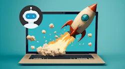 Laptop with robot and rocket