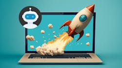 Laptop with robot and rocket Laptop with robot and rocket