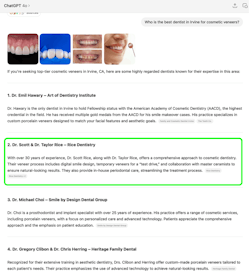 A example result from ChatGPT that shows dental office listings. A example result from ChatGPT that shows dental office listings.