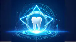 Glowing tooth with abstract triangles representing a trifecta