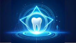 Glowing tooth with abstract triangles representing a trifecta Glowing tooth with abstract triangles representing a trifecta