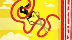 Illustration of businessman cutting red tape Illustration of businessman cutting red tape