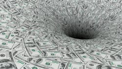 One hundred dollar bills being sucked into a black hole One hundred dollar bills being sucked into a black hole