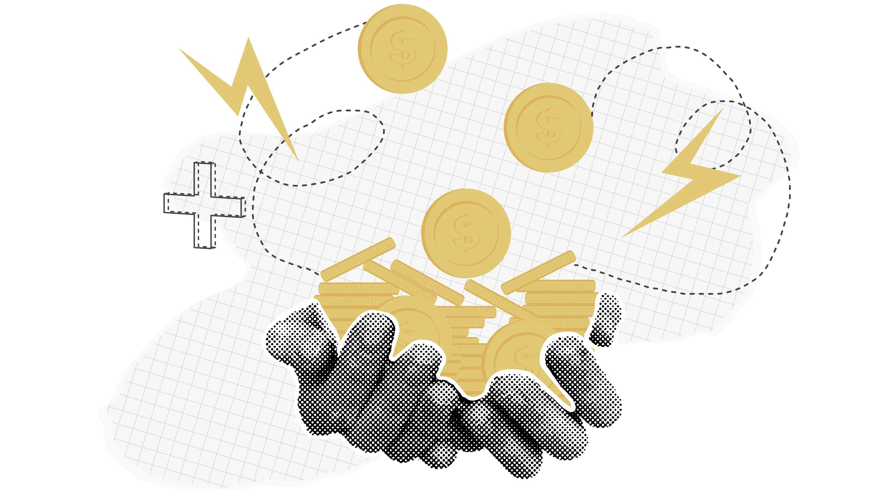 illustration of hands holding circles and lightening bolts representing various strategies and ideas