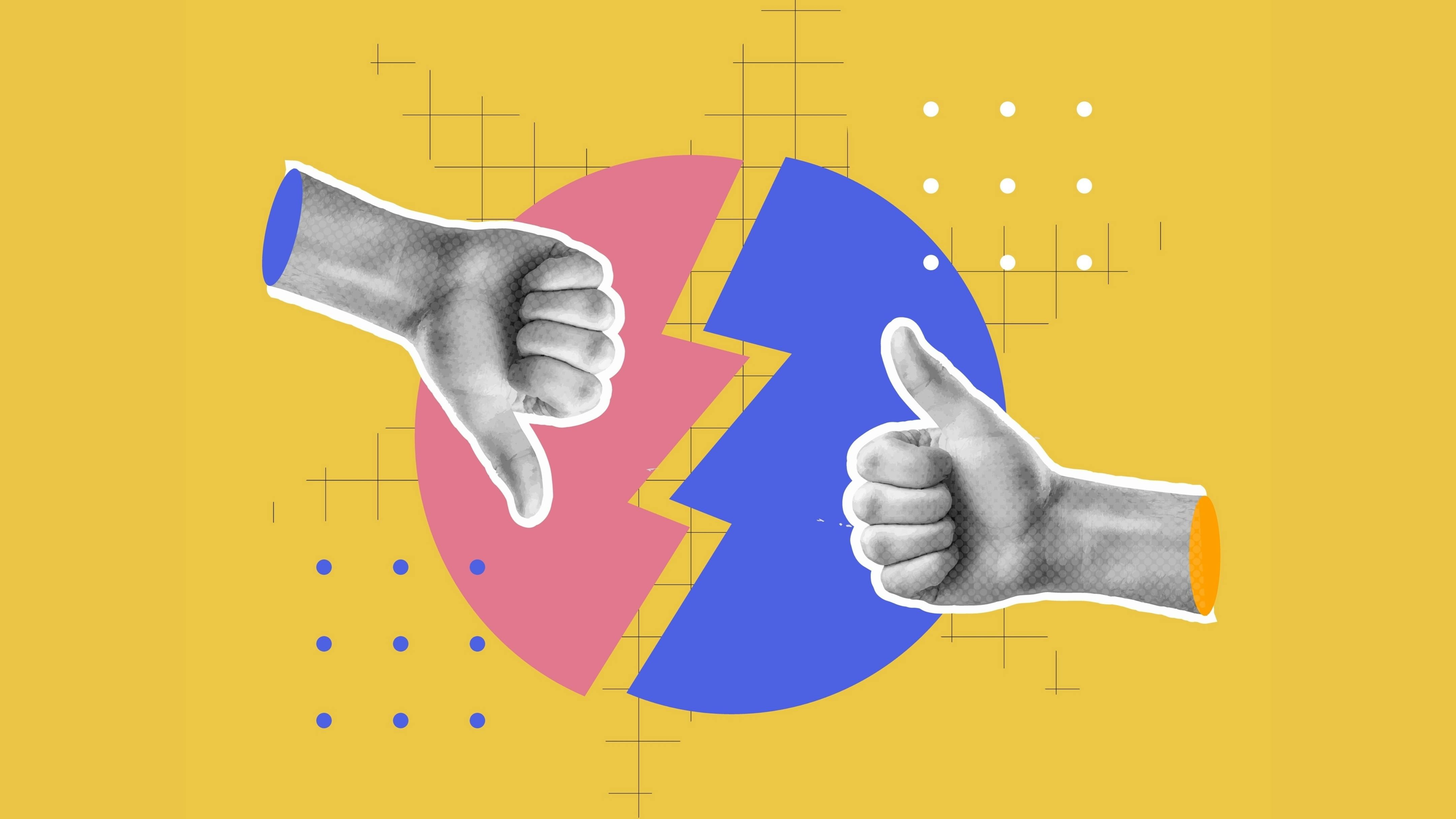 Thumbs up and thumbs down illustration