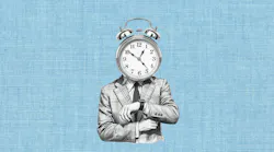 Surreal illustration of a man with a clock for a head