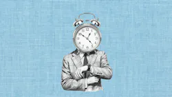 Surreal illustration of a man with a clock for a head